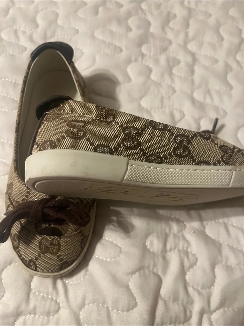Gucci Beige and Brown Logo-Print Kids Sneakers